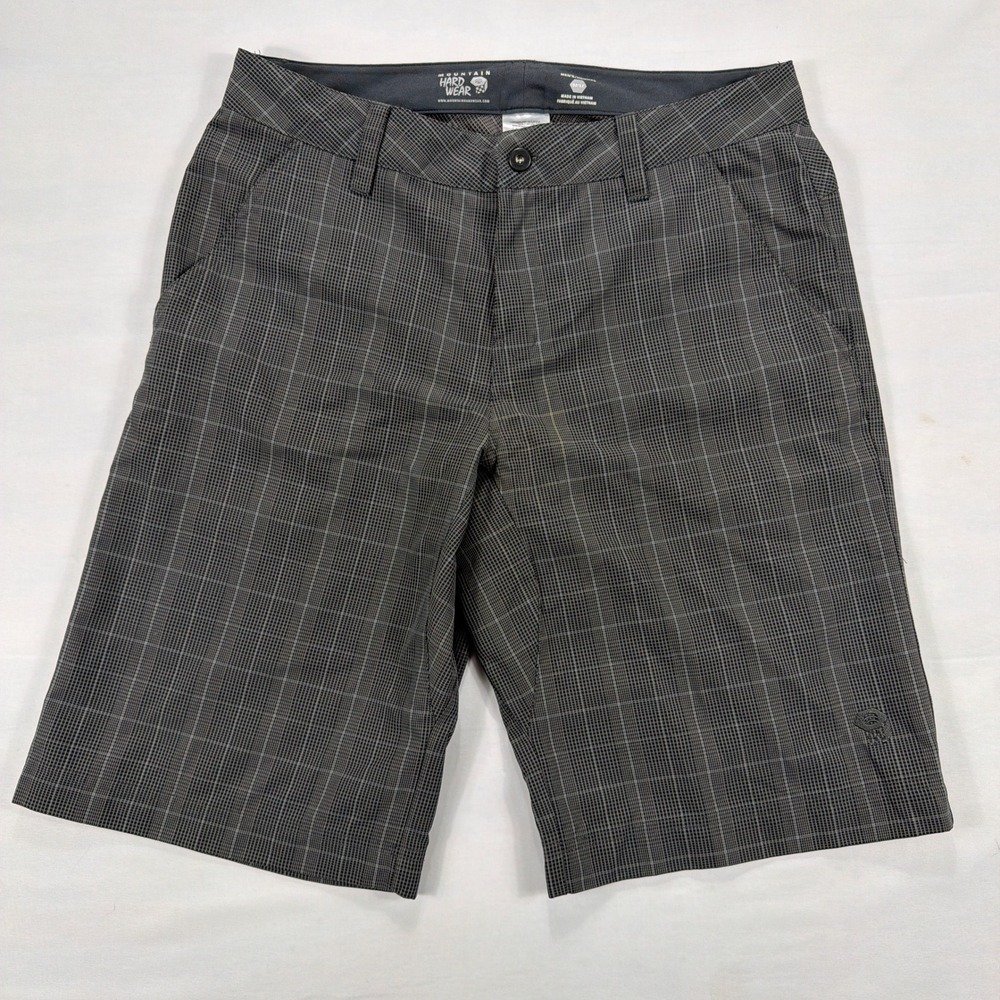 Mountain Hardwear Plaid Hiking Shorts Tech Trail Outdoor 32/12 Gray Check Men